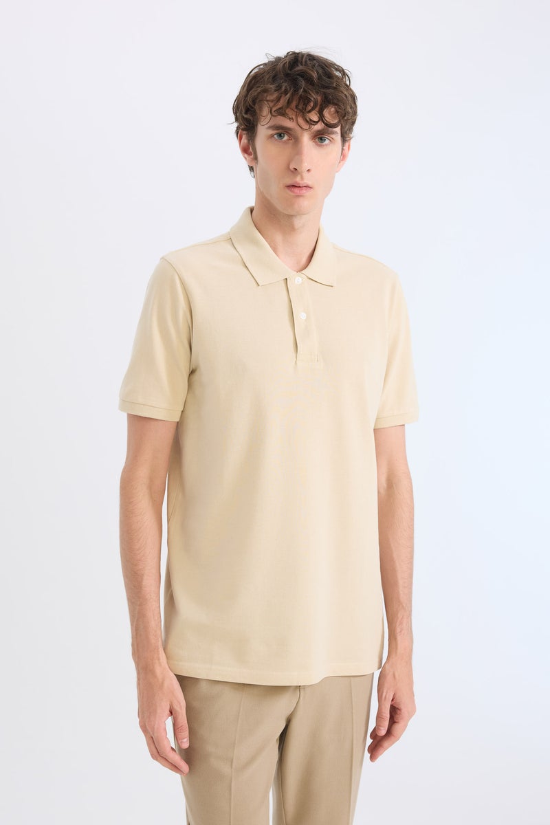 DeFacto Beige Man Regular Fit Polo Collar Pique Short Sleeve Polo T-Shirt Casual - Image 4